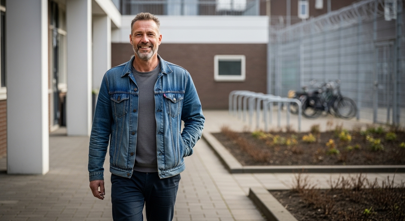 Een gedetineerde van de BBA afdeling is onderweg naar zijn werk